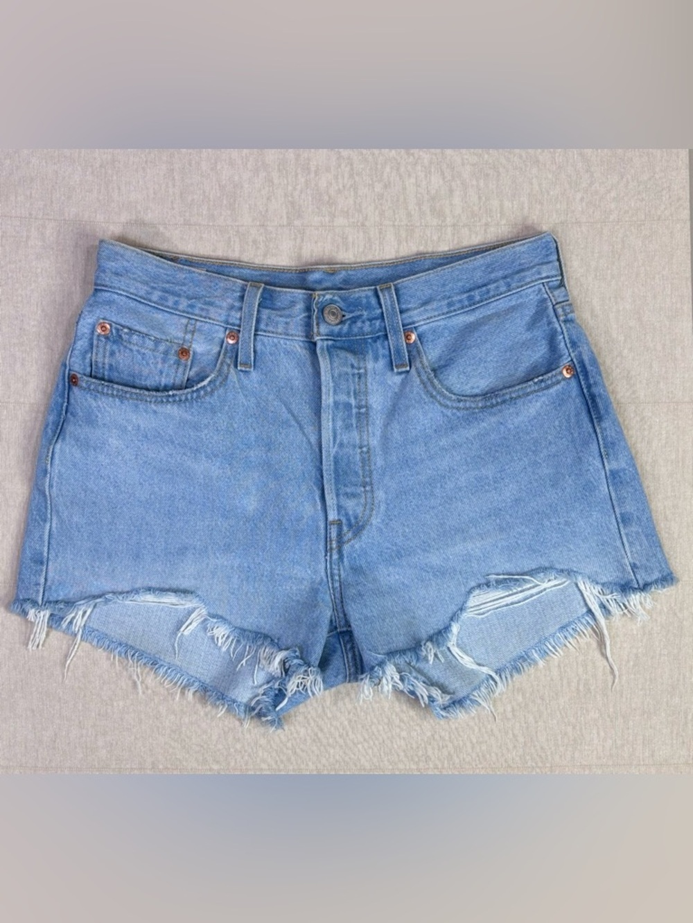 Levi’s 501 Cut Off Shorts W27 High Rise Distressed Denim Light Wash Raw
